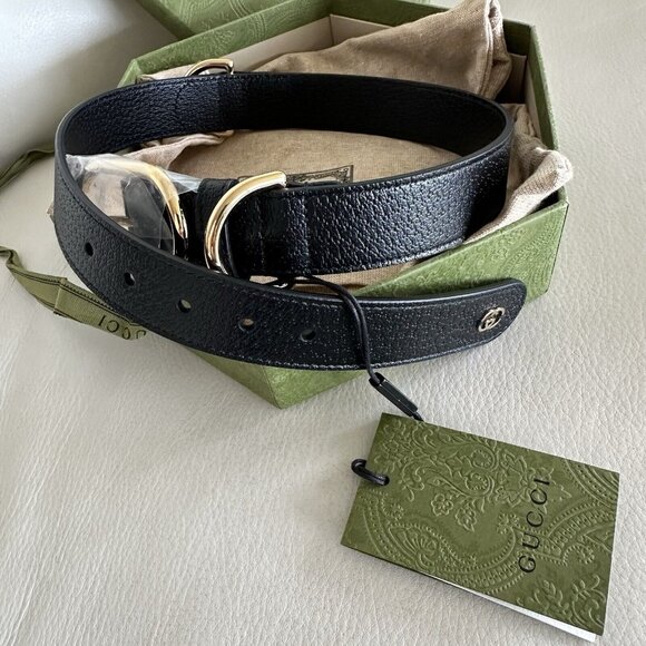 NEW GUCCI 695256 GG XL Pet Collar Dog Collar Leather Black Gold - Picture 2 of 7